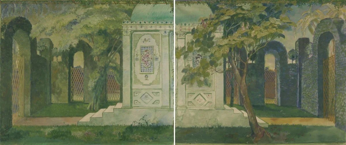 Tempelchen mit Treppe in Park, by Karl Walser, tempera, 1911