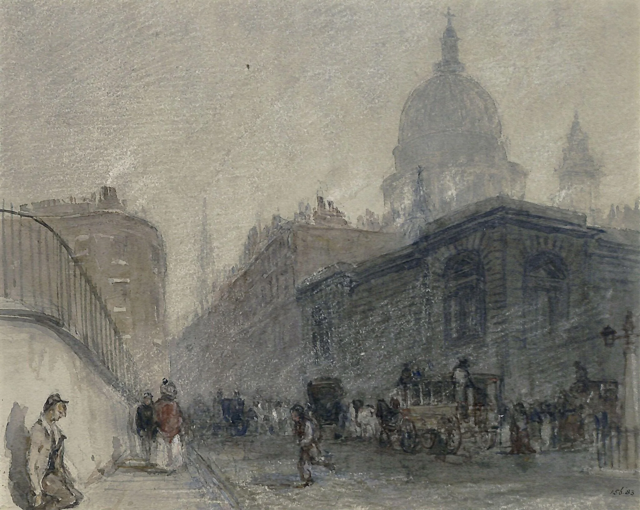 Solitude: View of Newgate Street, looking east, showing the old prison and St. Paul's, by George Haydock Dodgson, watercolor, 1830
