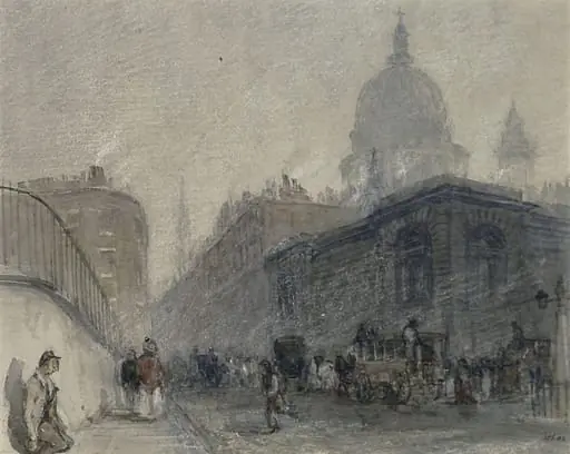 Solitude: View of Newgate Street, looking east, showing the old prison and St. Paul's