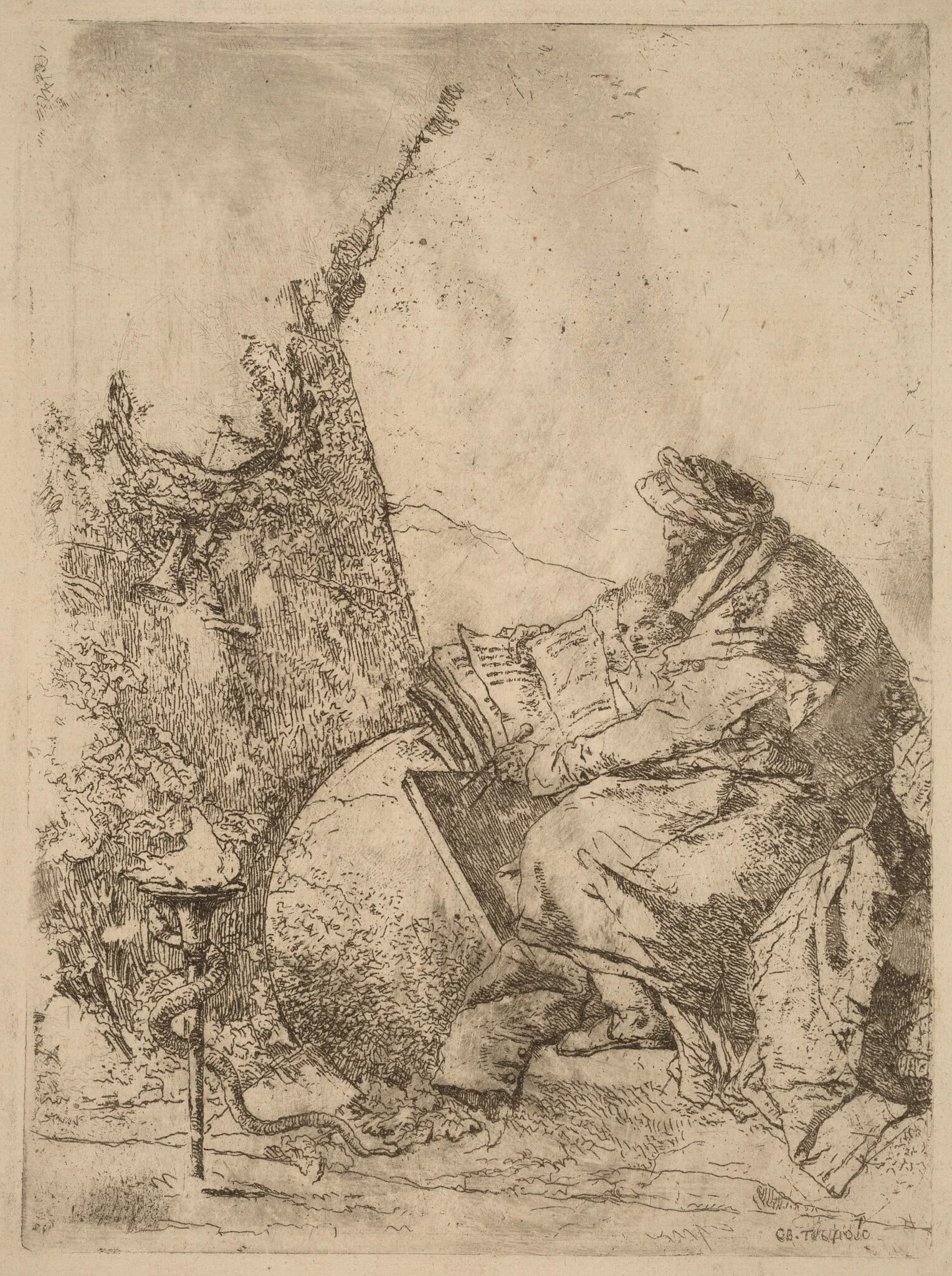 Philosopher Seated, with Globe, Book, and Compass