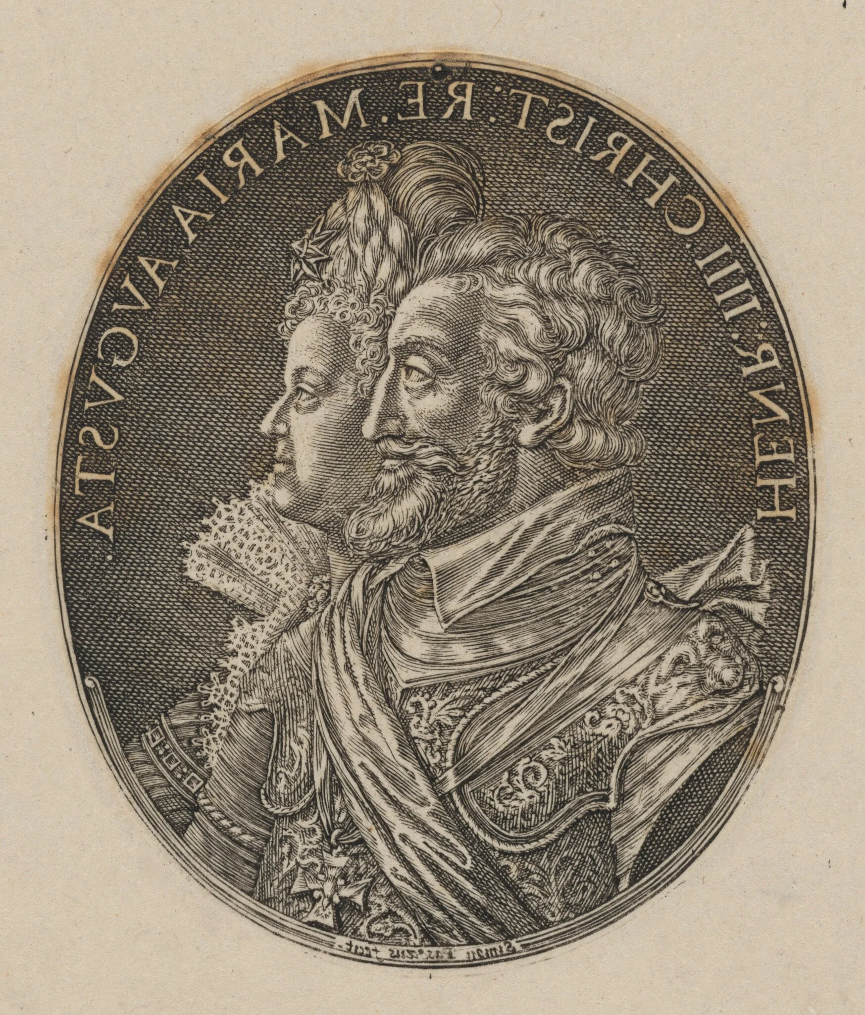 Henri IV and Maria de Medici [top half], by Simon van de Passe, ink, 1621