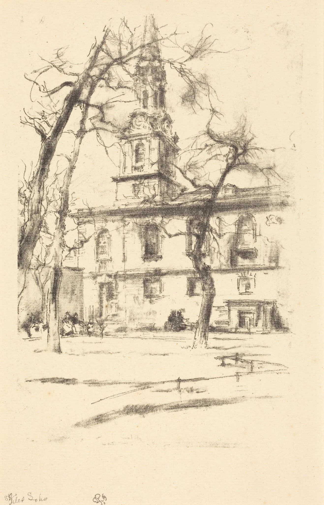 St. Giles-in-the-Fields, by James McNeill Whistler, ink, 1896