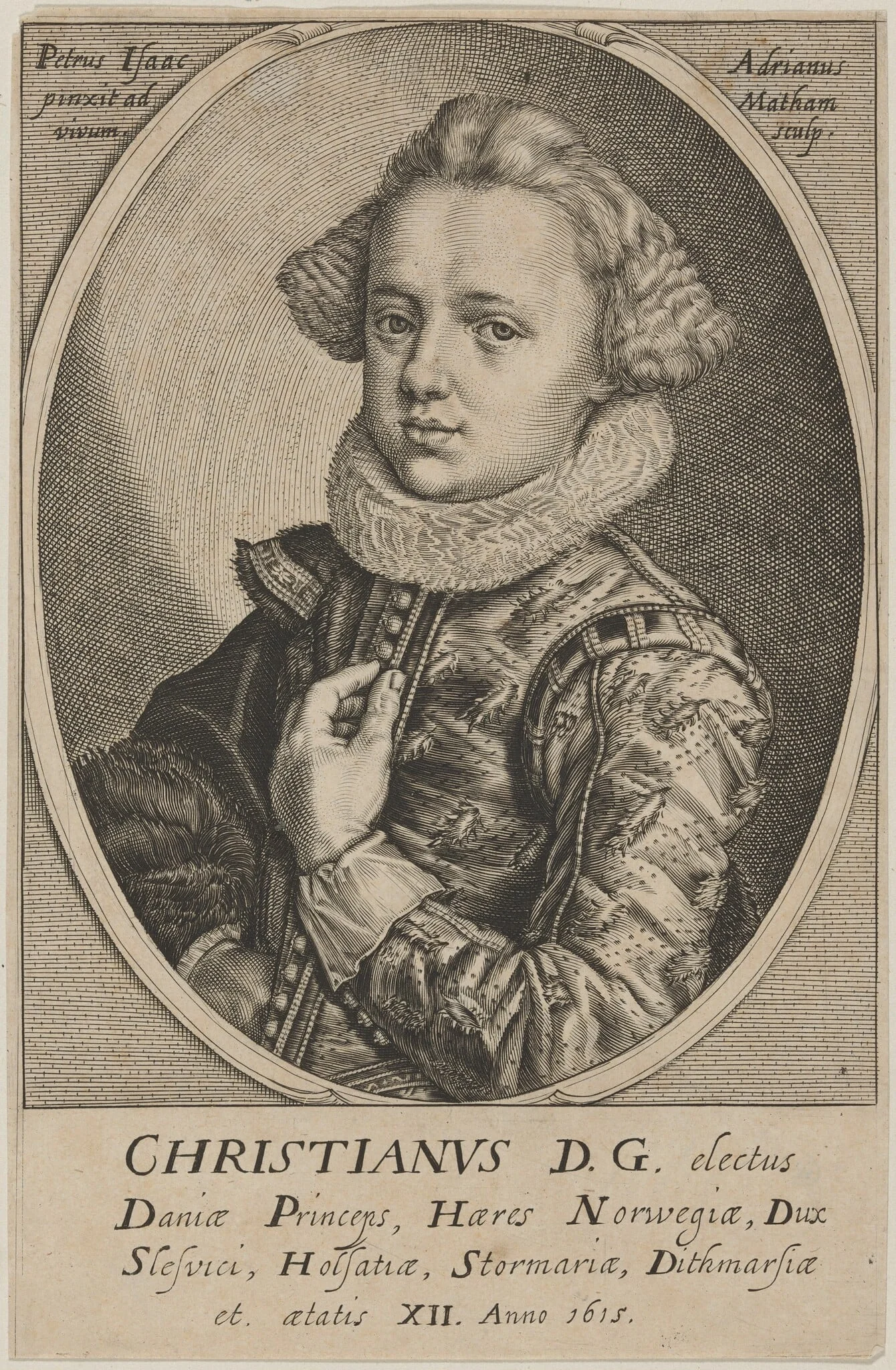 Prince Christian of Denmark, Son of Christian IV, by Adriaen Matham, ink, 1615