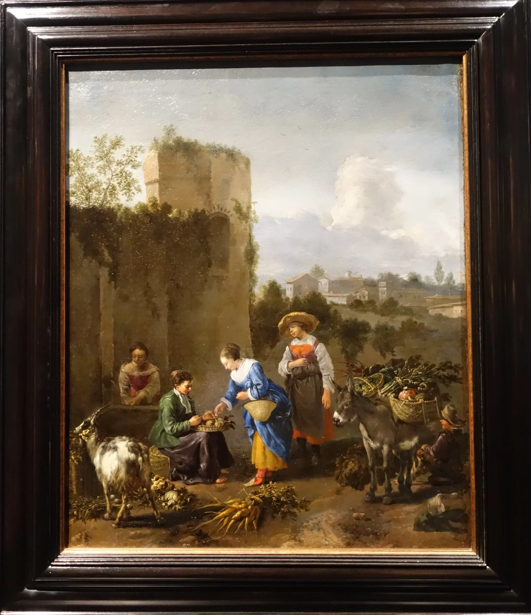Woman Selling Vegetables, by Hendrick Mommers, oil, 1700
