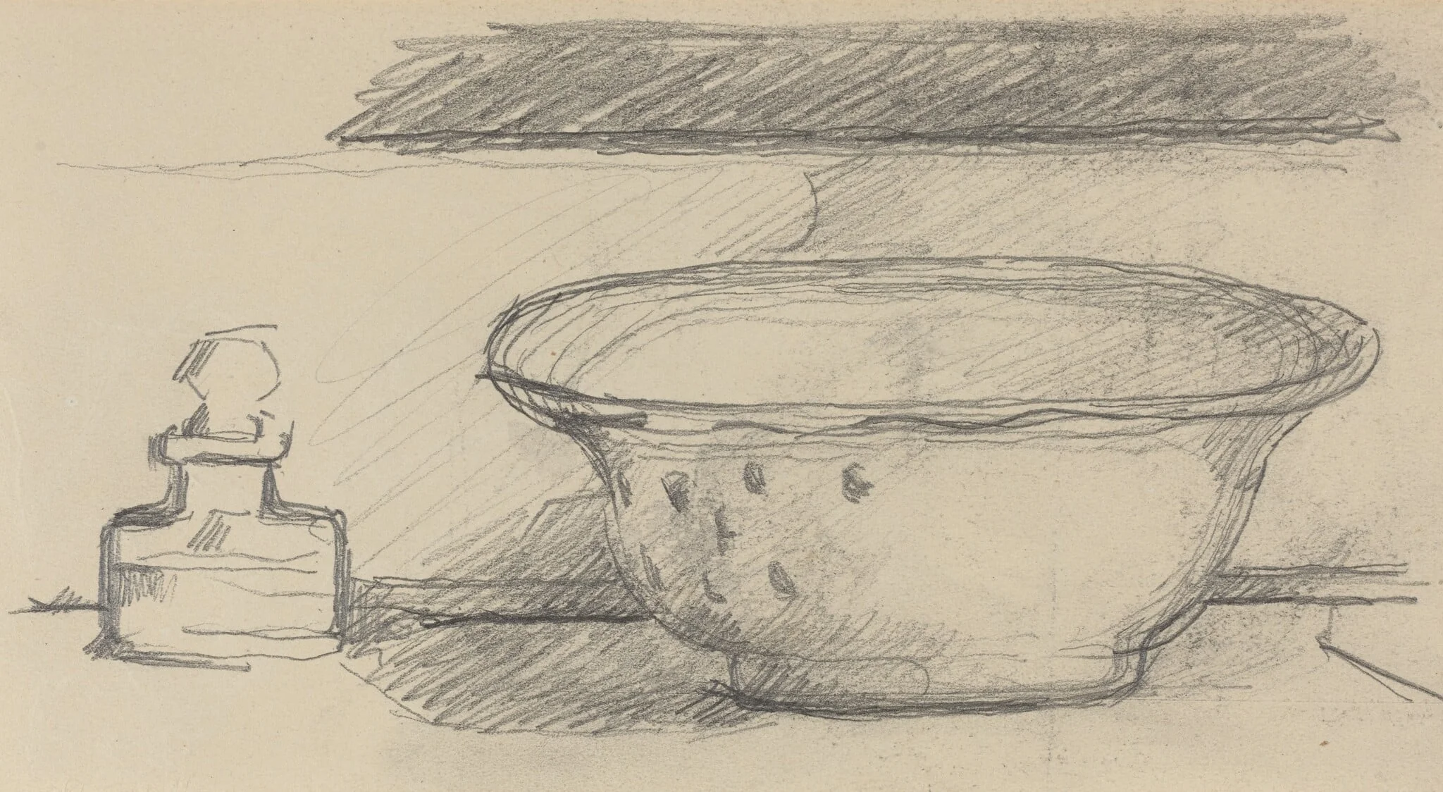 Wash Basin and Scent Bottle [recto], by Paul Cezanne, graphite, 1879