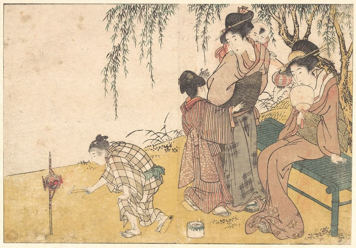四季の花|A Child Lighting Fireworks, from the illustrated book Flowers of the Four Seasons, by Kitagawa Utamaro, ink, 1801