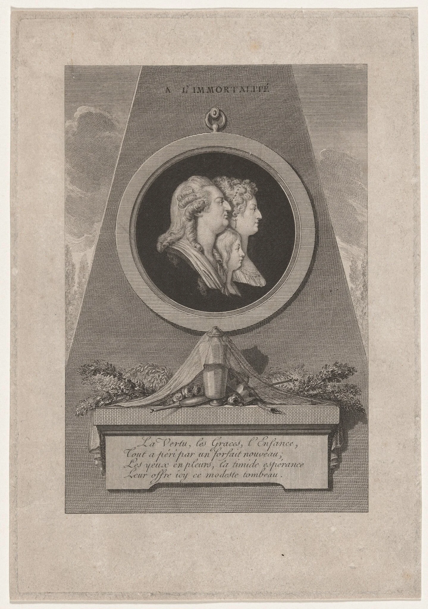 Louis XVI, Marie-Antoinette, and the Dauphin, by French 18th Century, ink, 1800