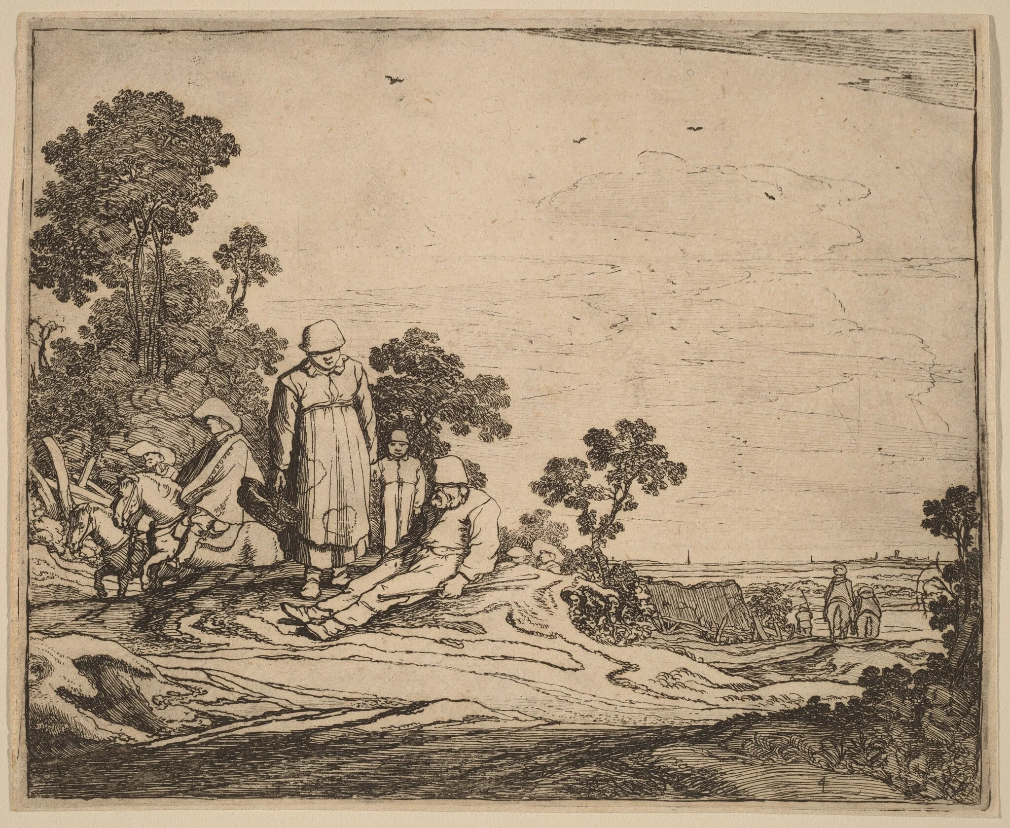 Woman and Child Standing near a Seated Peasant, by Pieter Molijn, ink, 1626