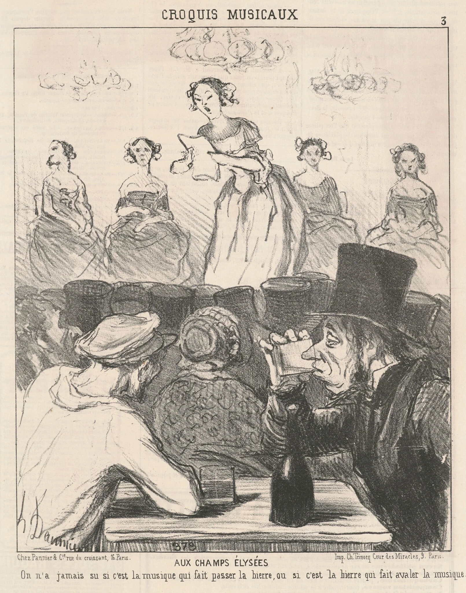 Aux Champs-Elysées, by Honoré Daumier, ink, 1852