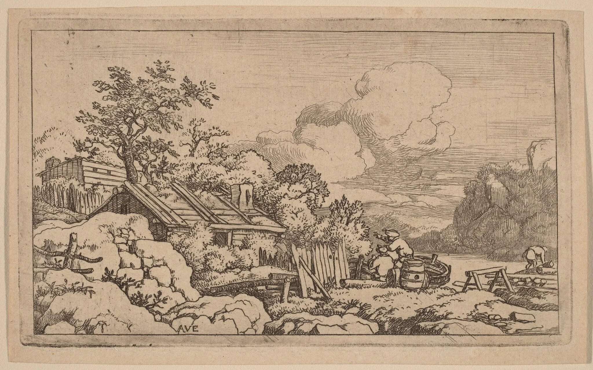 Carpenter's Hut, by Allart van Everdingen, ink, 1650