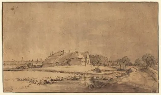 Cottages and Barn beside a Road