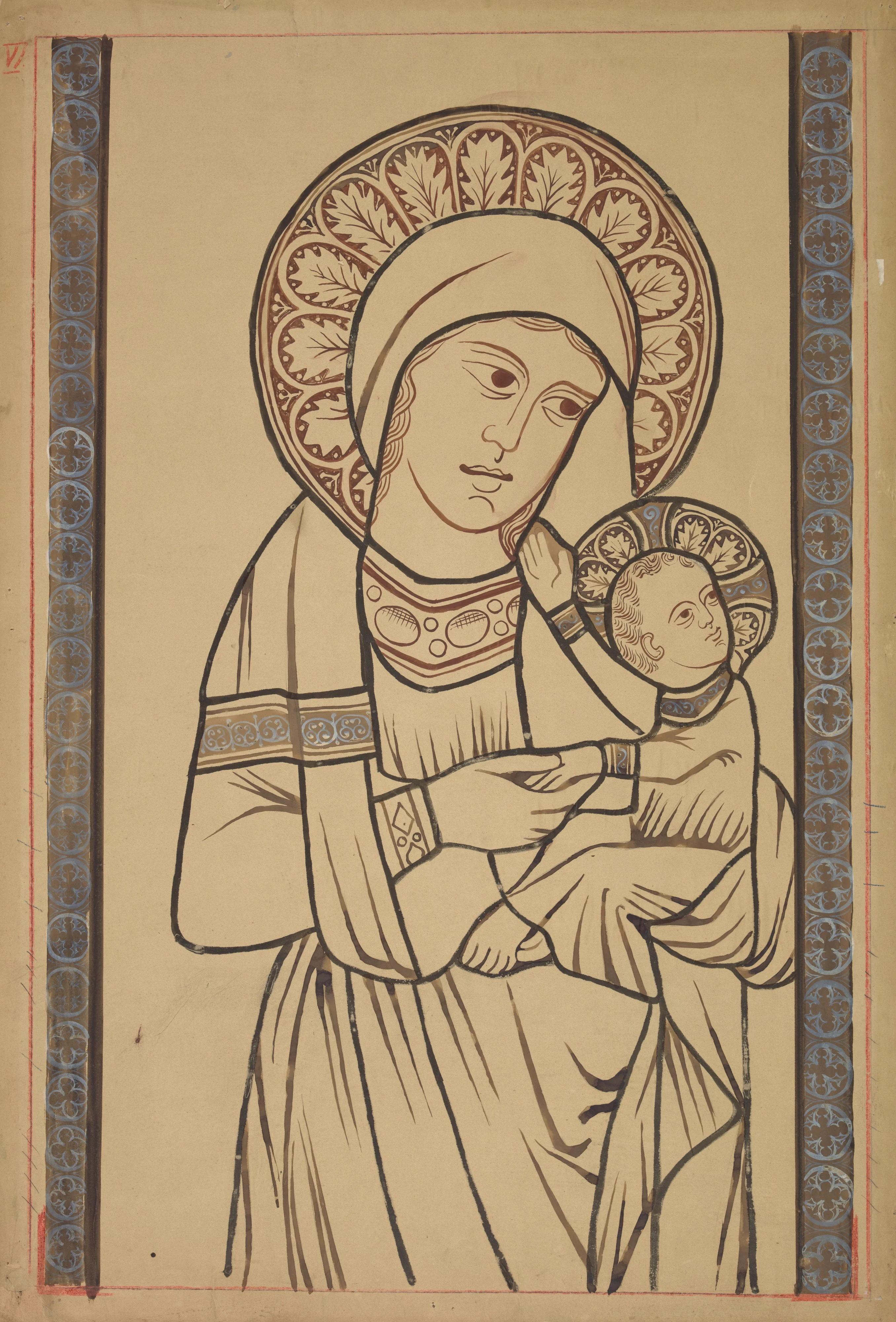 The Blessed Virgin Mary with Child. Artistic reconstruction of a stained-glass panel from the Dominican church in Kraków