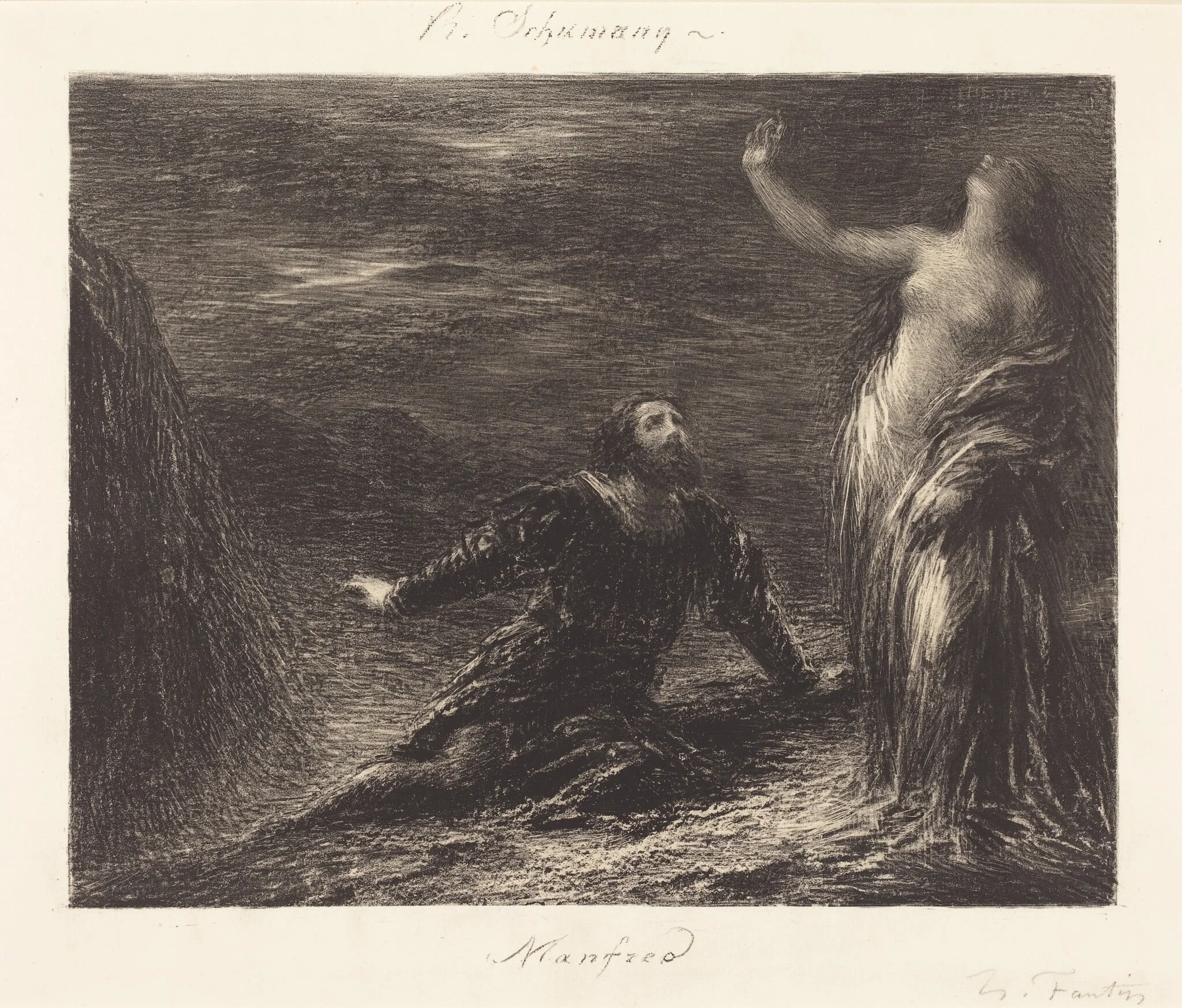 Manfred and Astarte (2nd plate), by Henri Fantin-Latour, ink, 1881