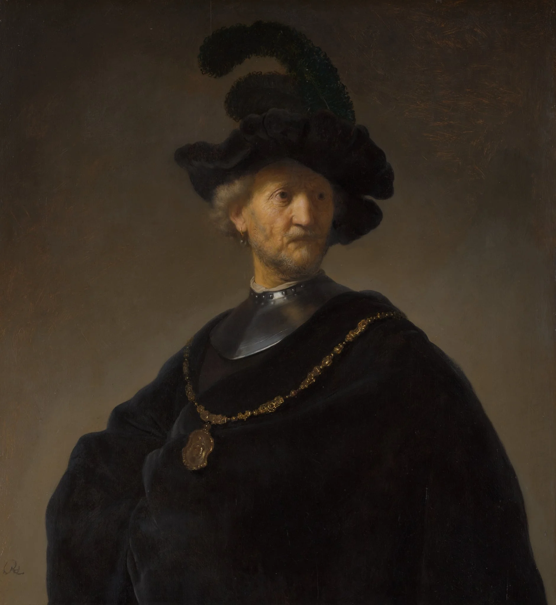 Old Man with a Gold Chain, by Rembrandt, oil, 1631