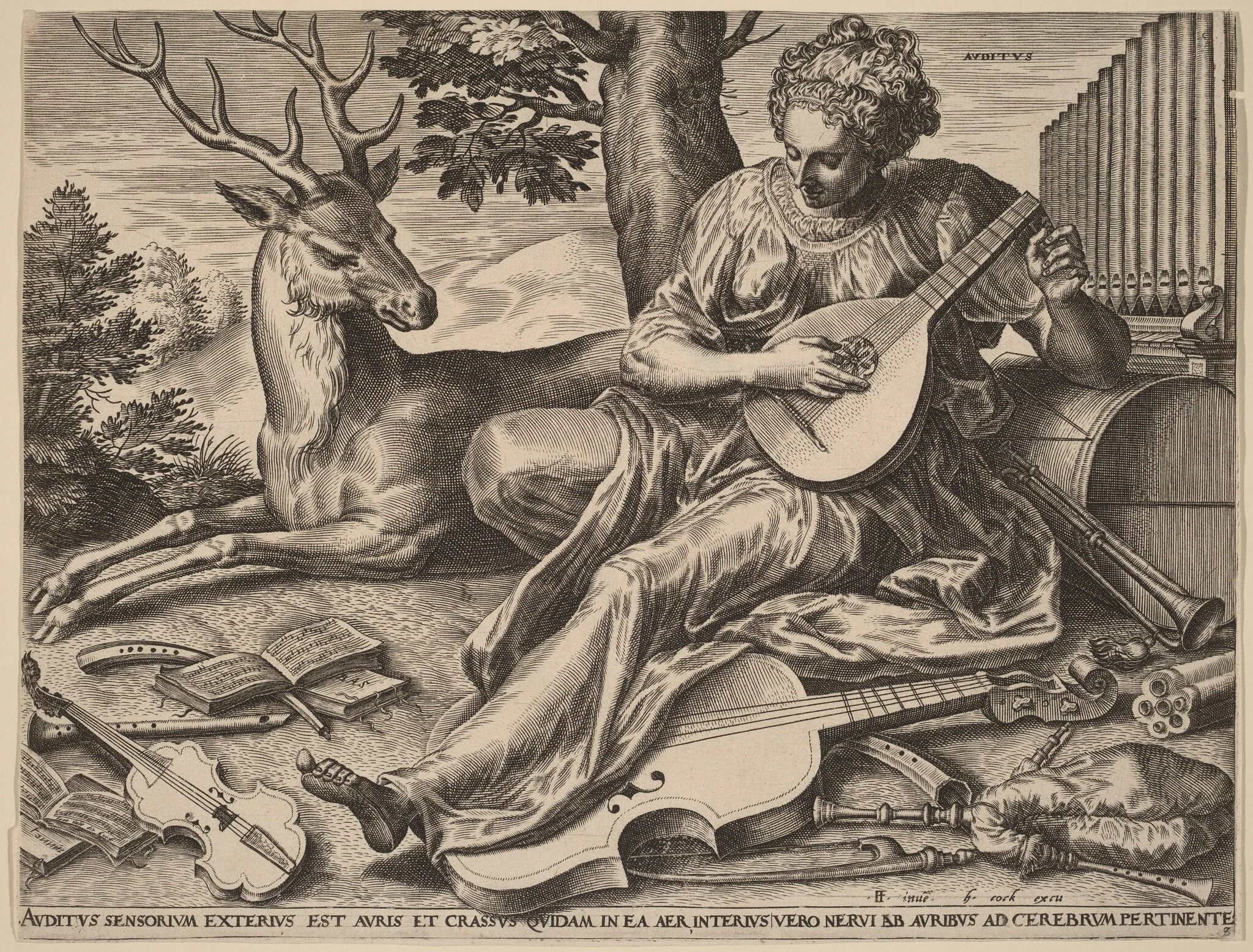 Auditus (Hearing), by Cornelis Cort, ink, 1561