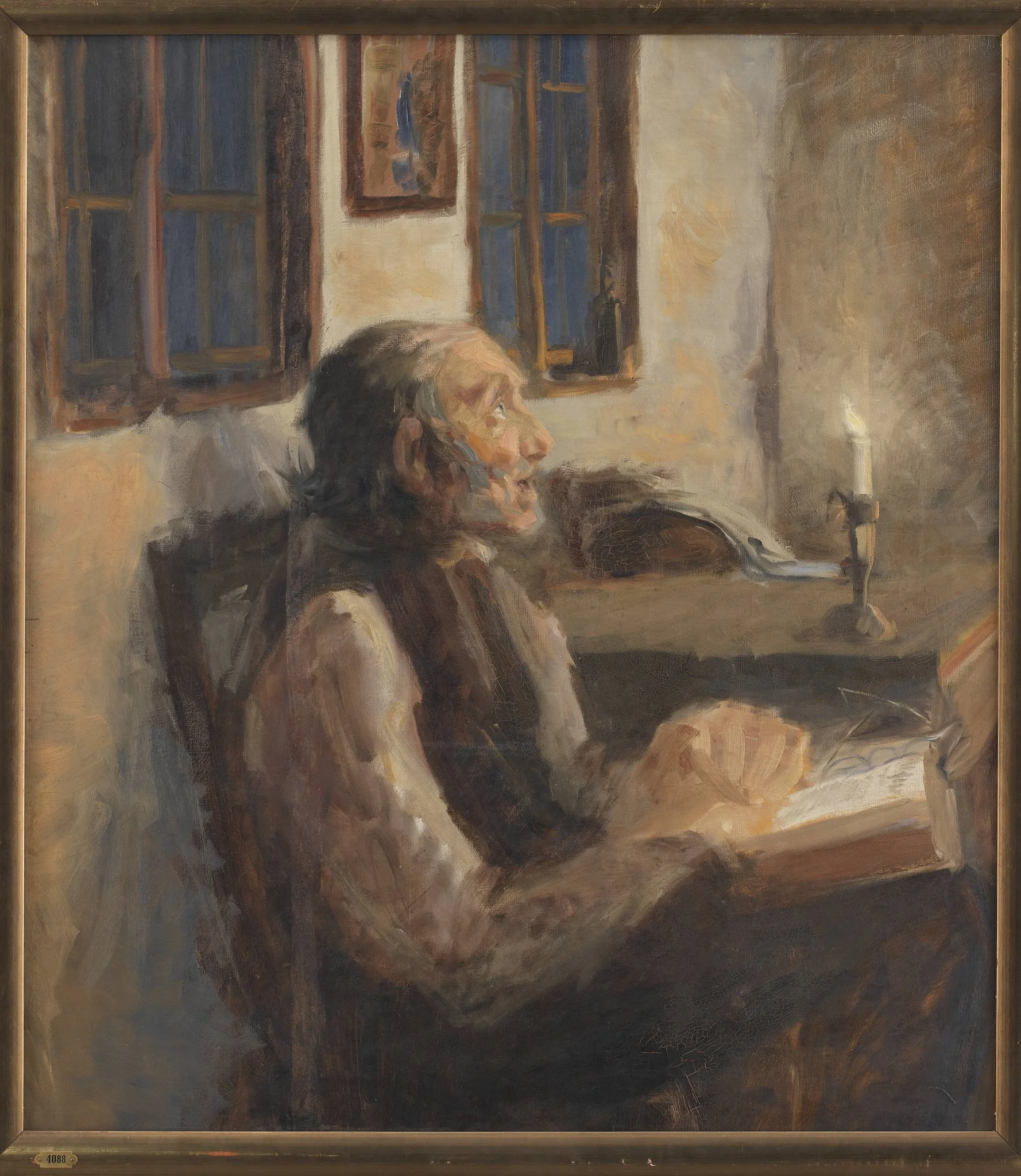 Den gamle mand ved spedelyset, by Unknown, 1850