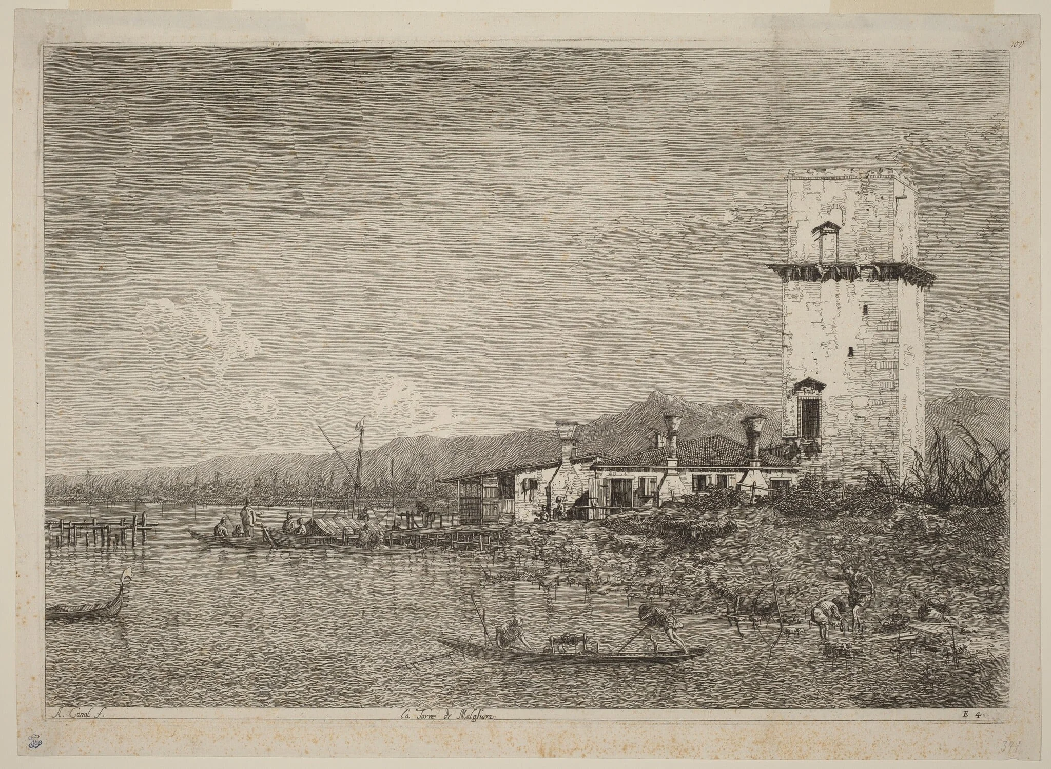 La Torre di Malghera, by Canaletto, ink, 1740