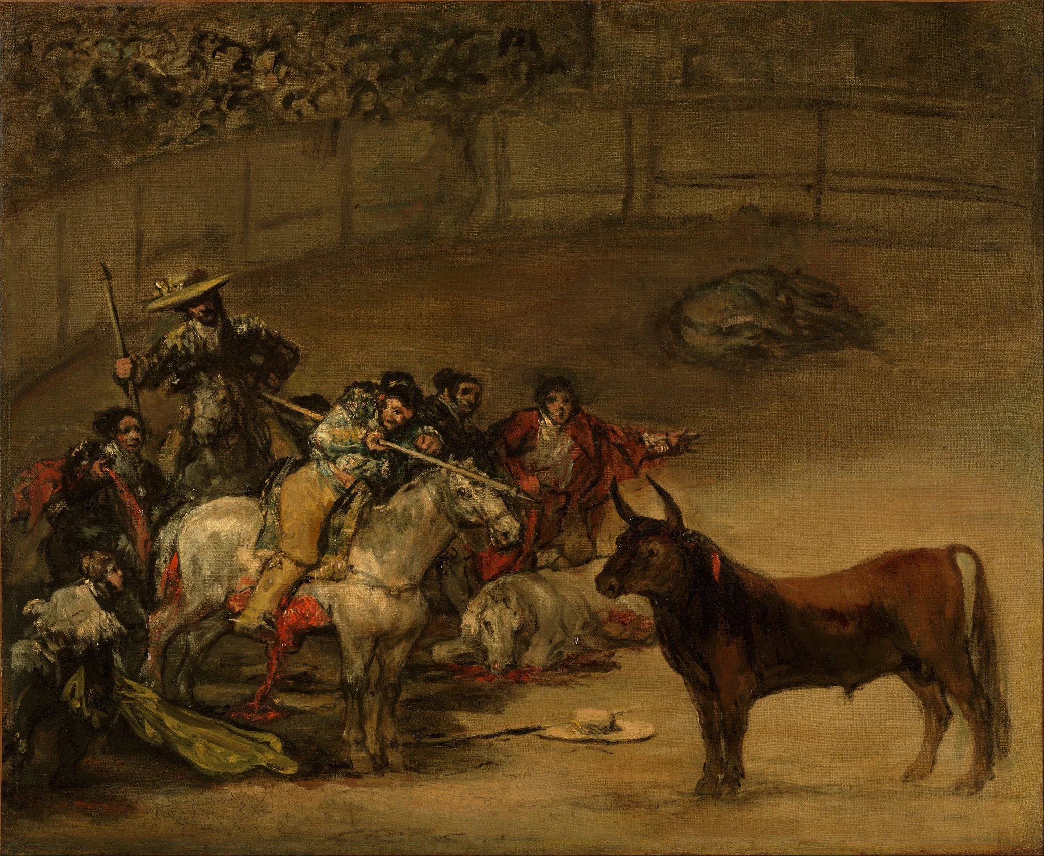Bullfight, Suerte de Varas, by Francisco Goya, oil, 1824