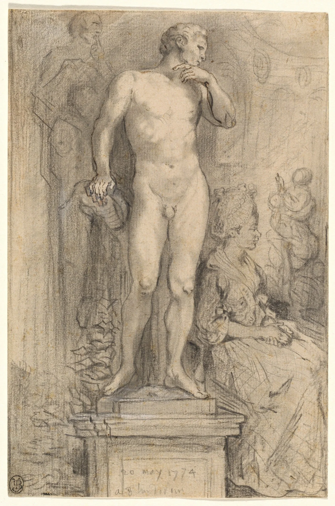Rendezvous in the Palais Royal, by Gabriel de Saint-Aubin, chalk, 1774