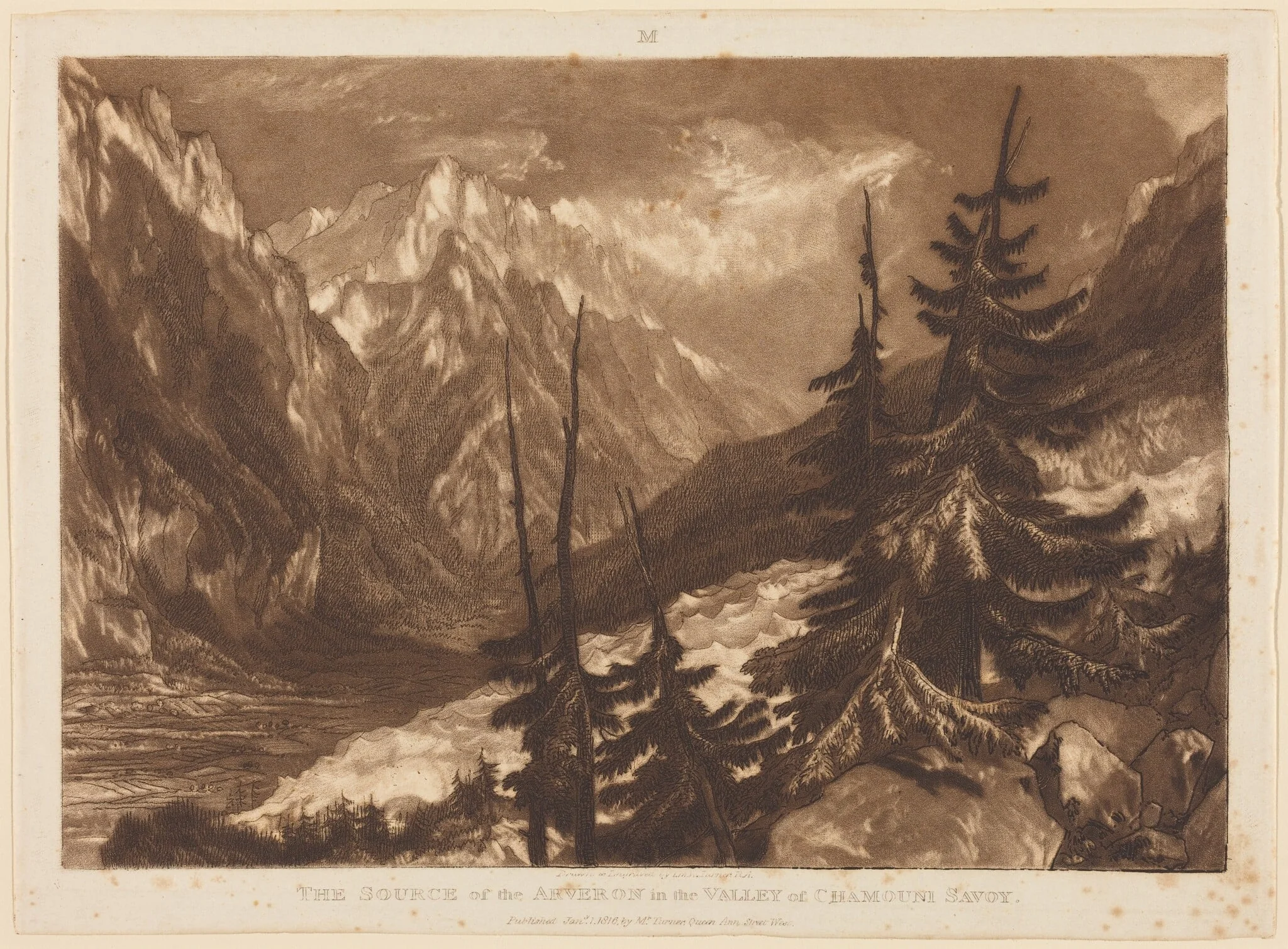 The Source of the Arveron, by Joseph Mallord William Turner, ink, 1816