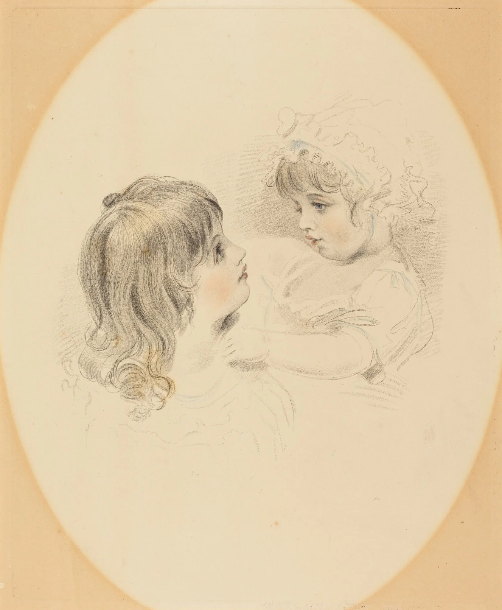 Two Children, by British 19th Century, ink, 1801