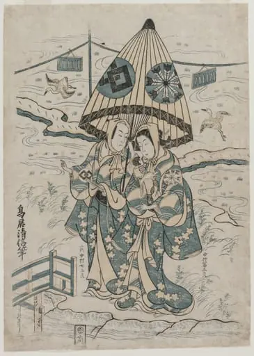 Nakamura Tomijuro and Nakamura Shichisaburo II as the Lovers Agemaki and Sukeroku