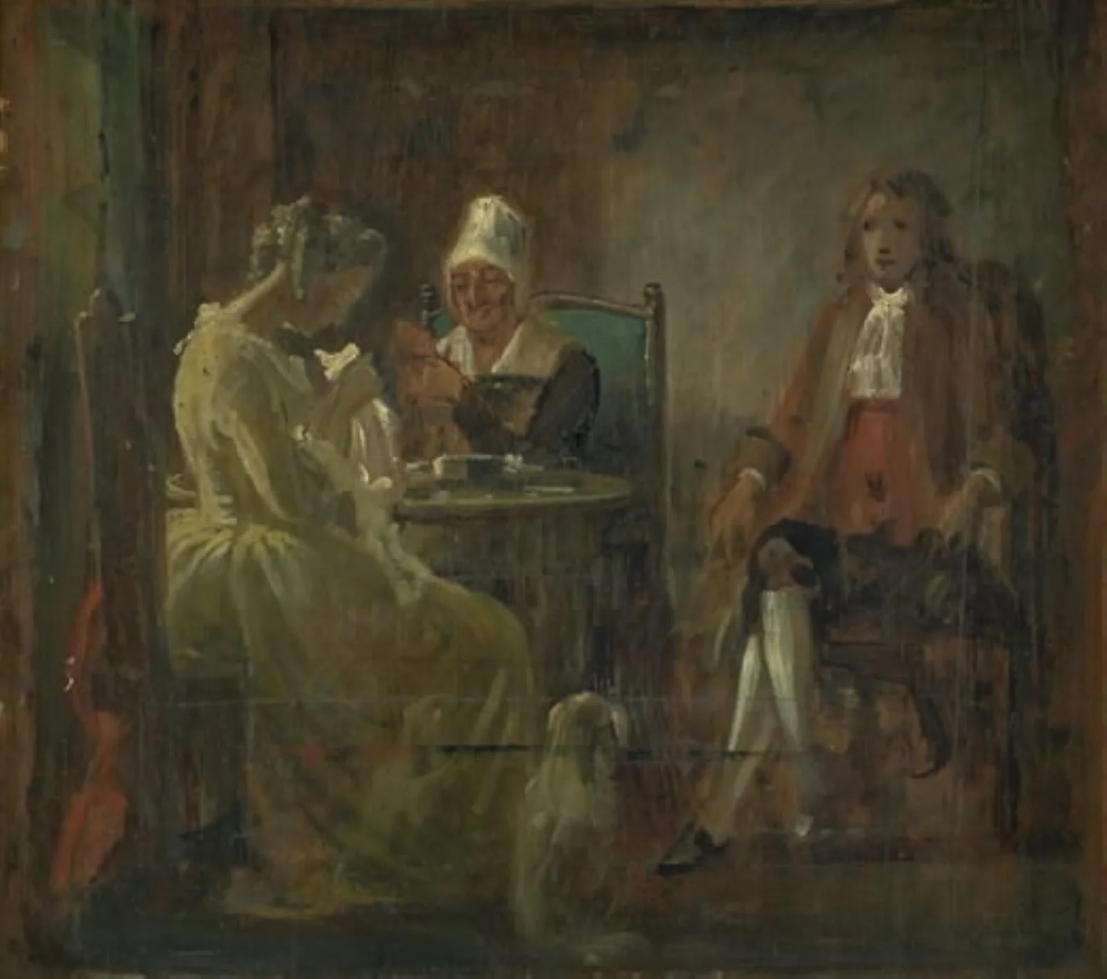 Frierens besøg. Dragter fra Holbergs tid, by Unknown, 1850