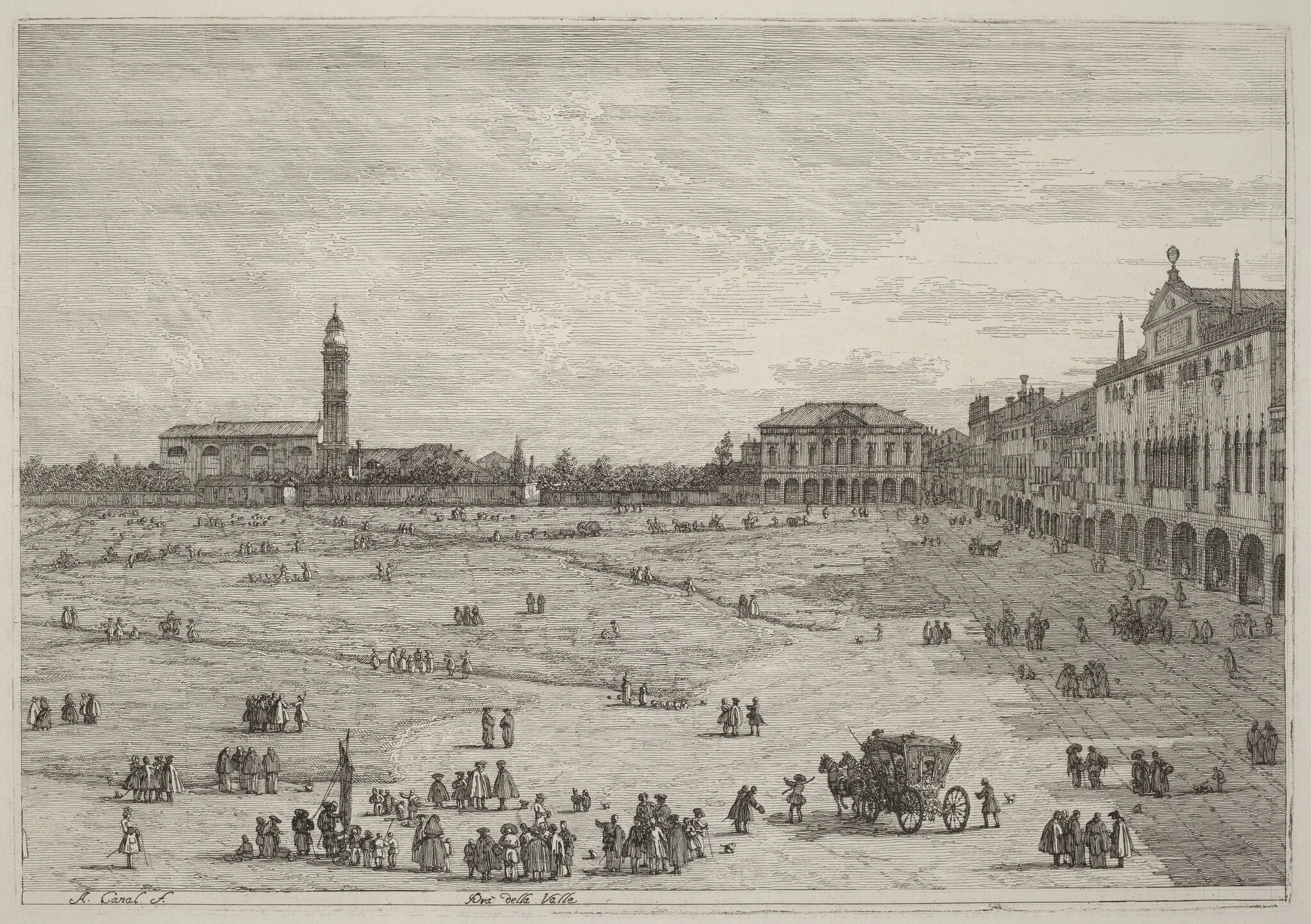 Pra della Valle, by Canaletto, ink, 1740