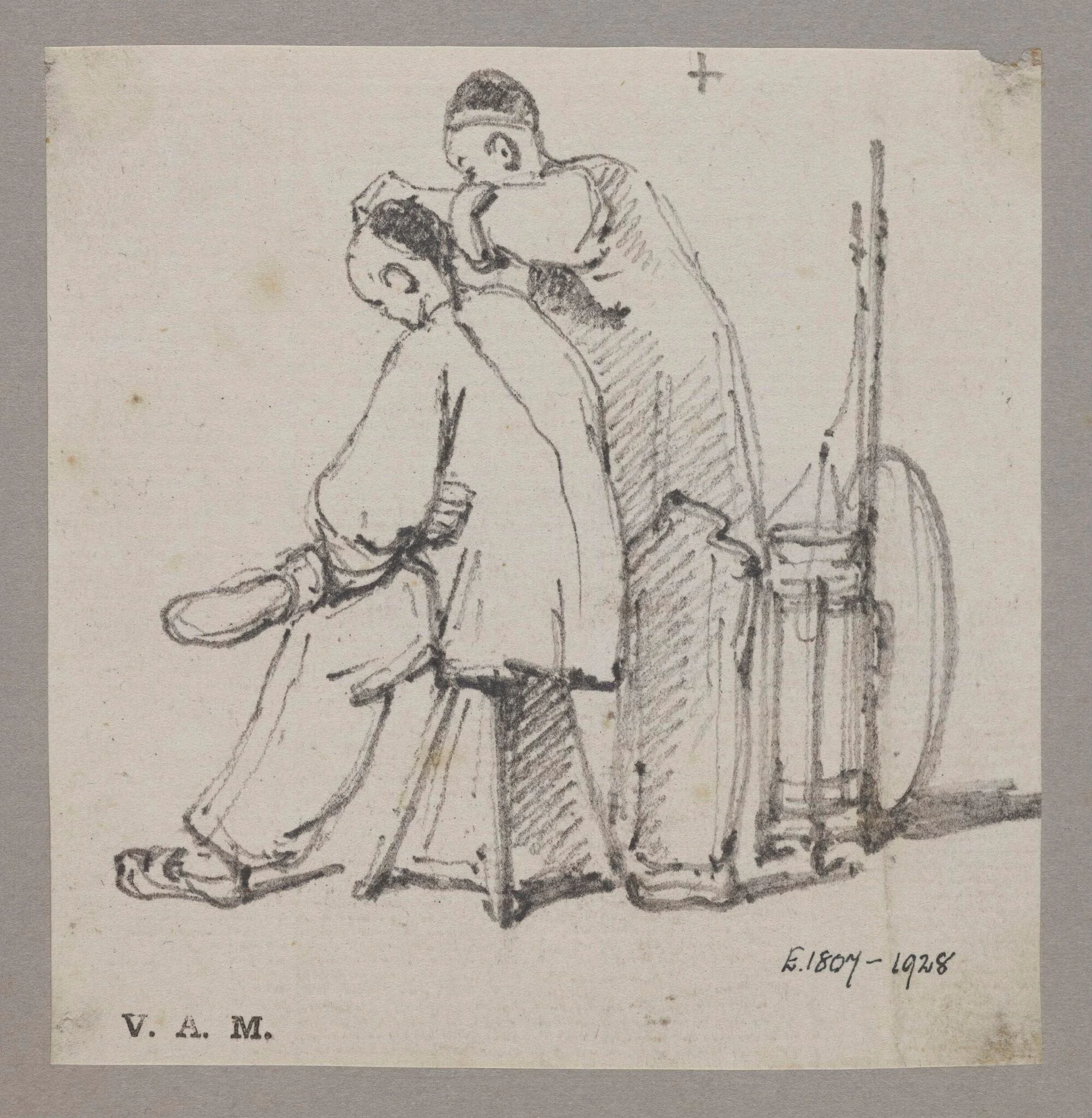 A barber with a seated customer, by George Chinnery, 19