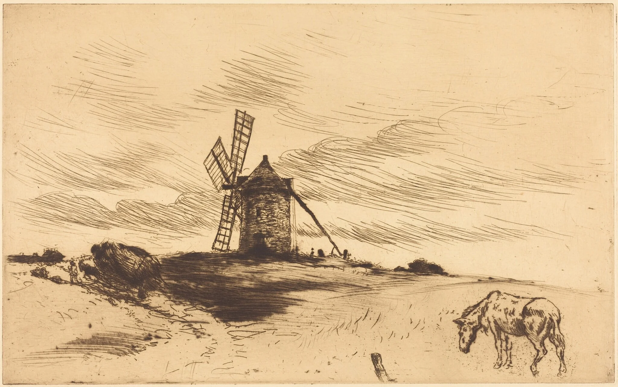 The Mill at Saint Jacut (Le moulin de Saint Jacut), by Norbert Goeneutte, ink, 1874