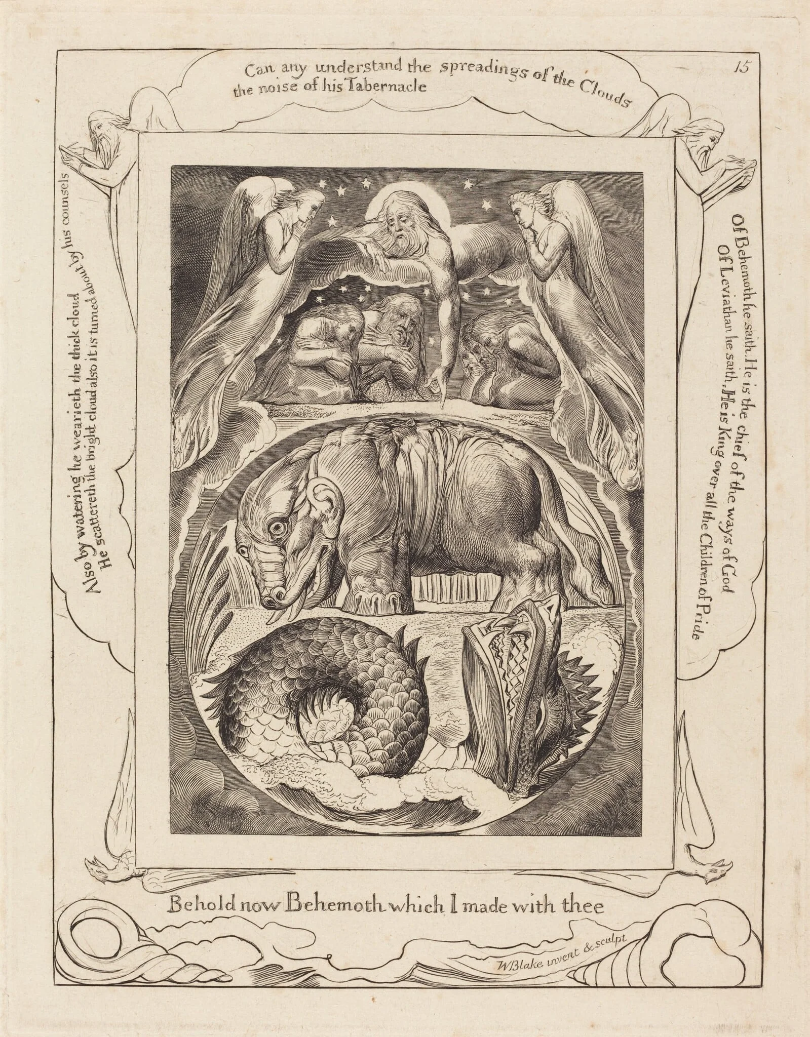 Behemoth and Leviathan, by William Blake, ink, 1825