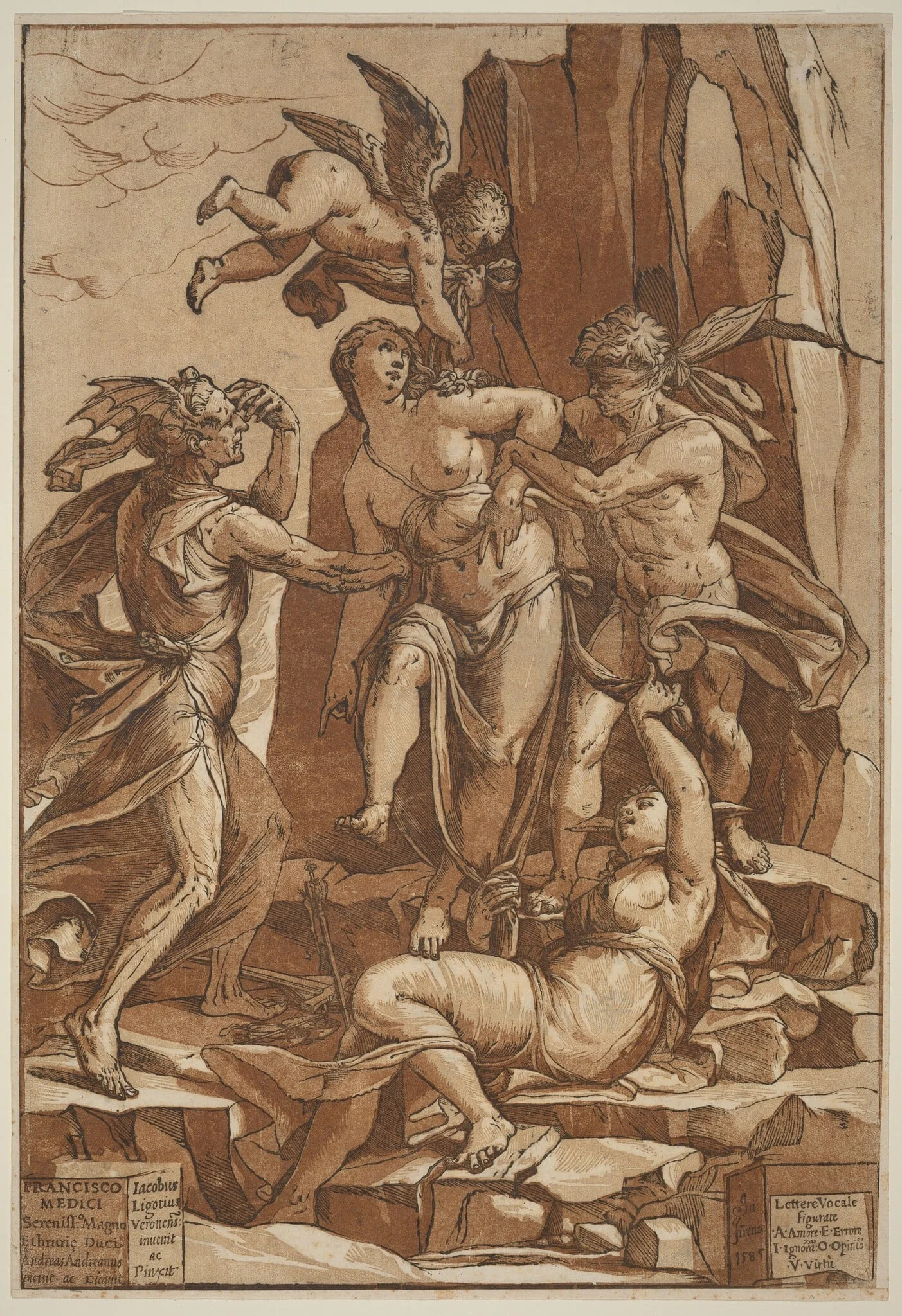 Allegory of Virtue, by Andrea Andreani, ink, 1585