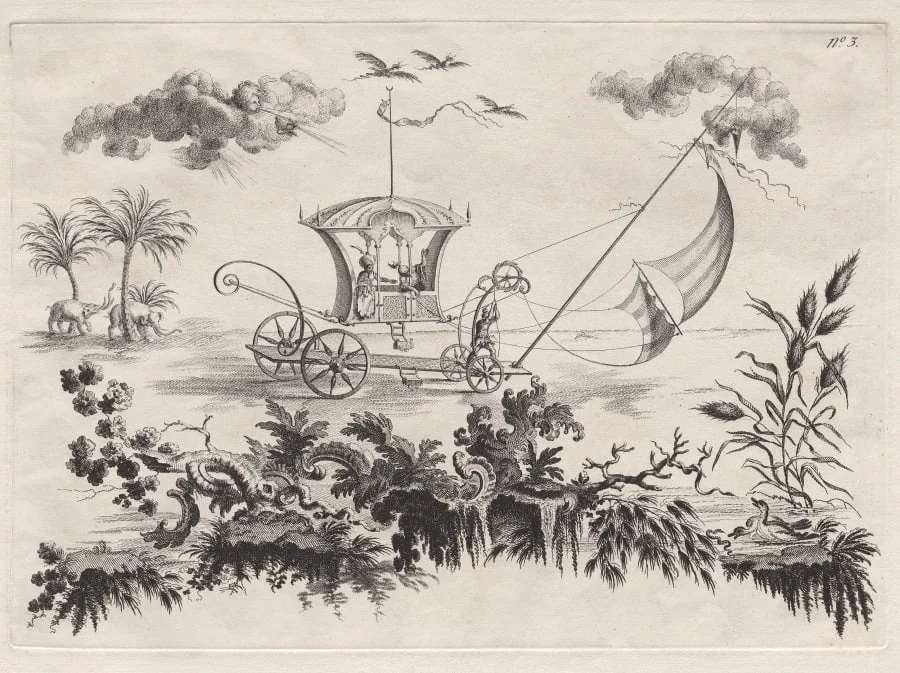 The Carriages used on the Moon and which move by sails, by Filippo Morghen, 1769