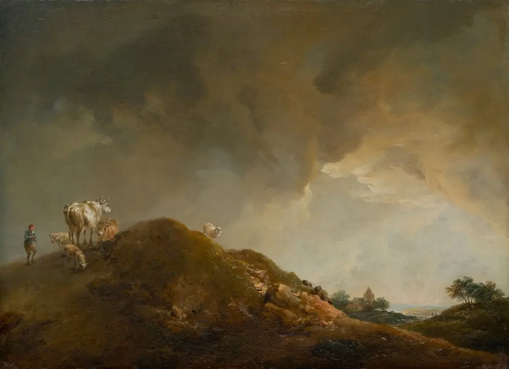Rolling landscape with cows and sheep