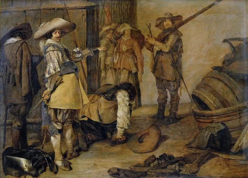 Officer and soldiers preparing to leave