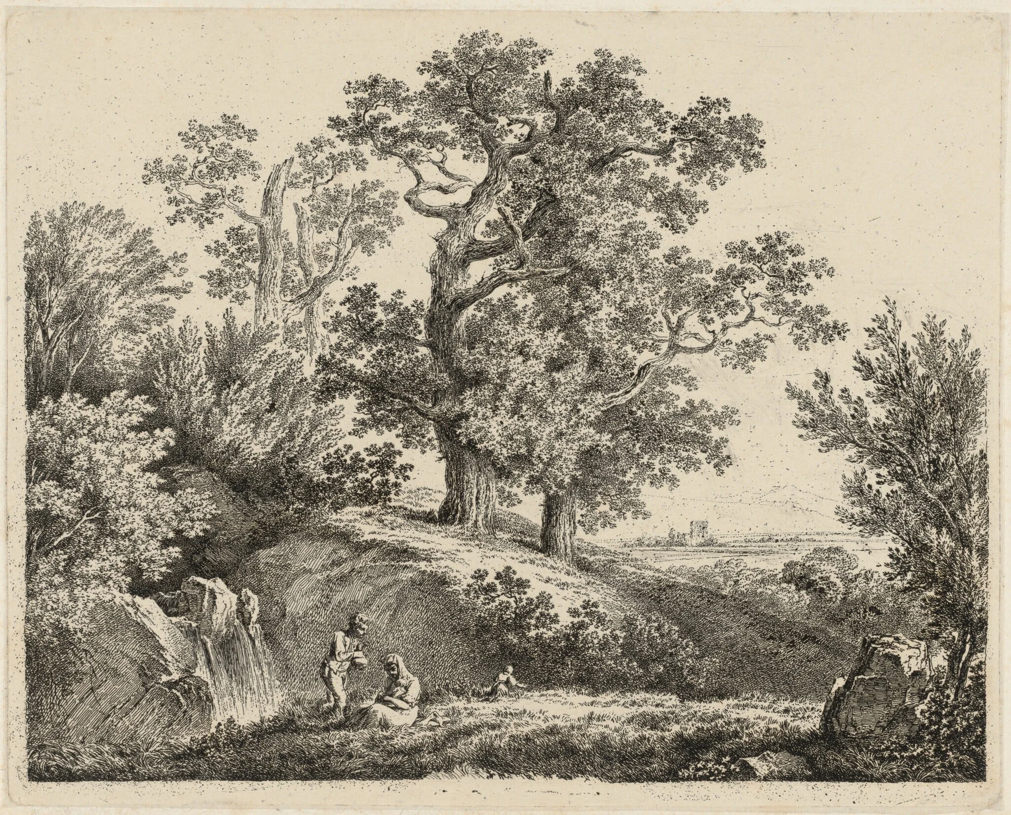 Landscape with a Waterfall and a Resting Family, by Martin von Molitor, ink, 1790