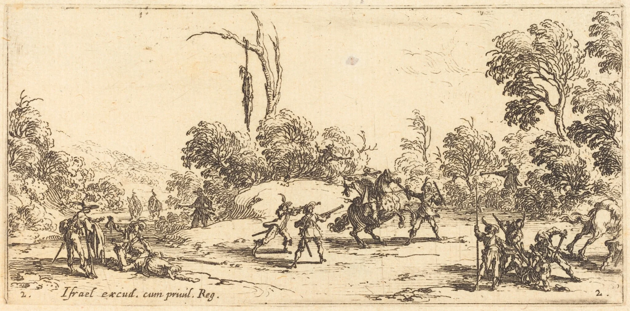 Attacking Travelers on the Highway, by Jacques Callot, ink, 1633