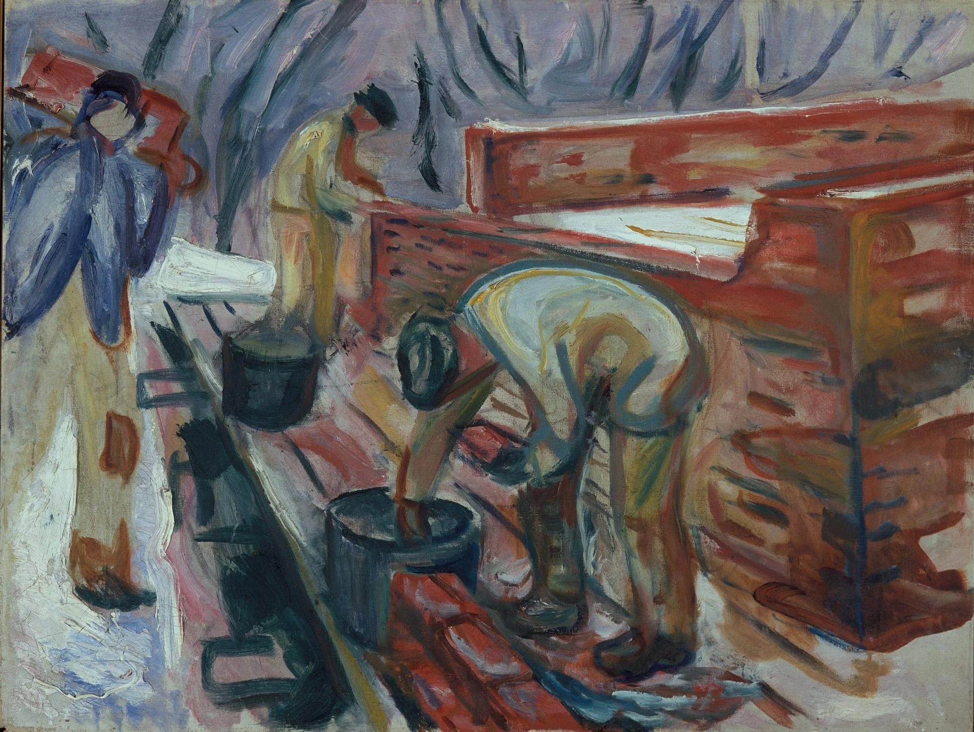 Bricklayers at Work on the Studio Building, by Edvard Munch, oil, 1920