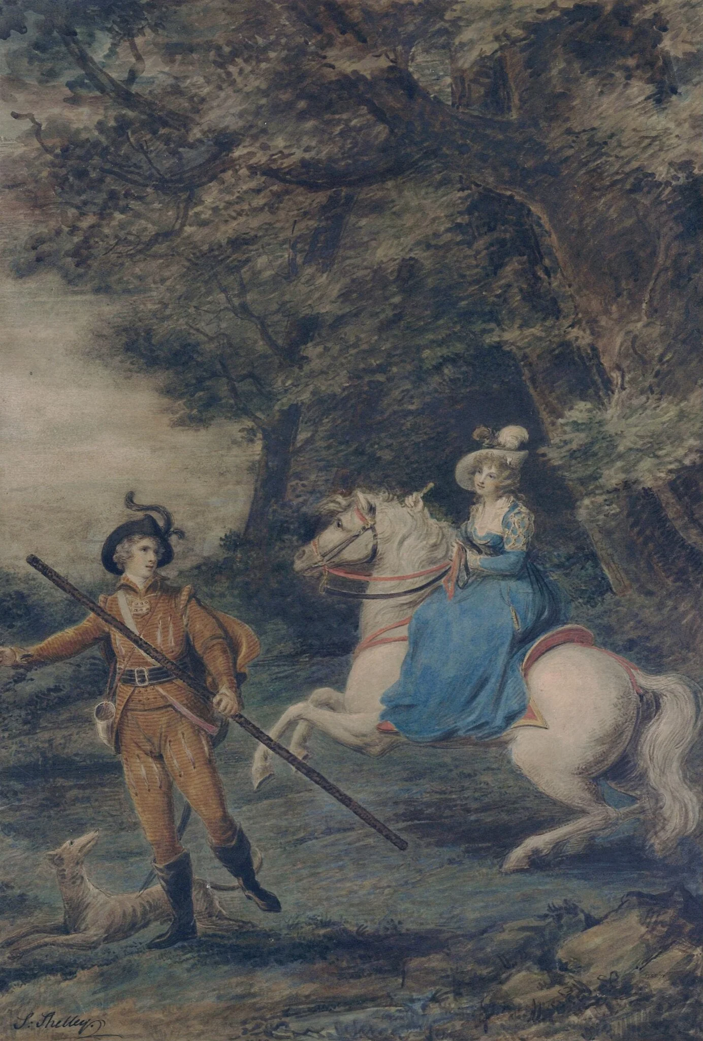 The Huntress, by Samuel Shelley, watercolor, 1770