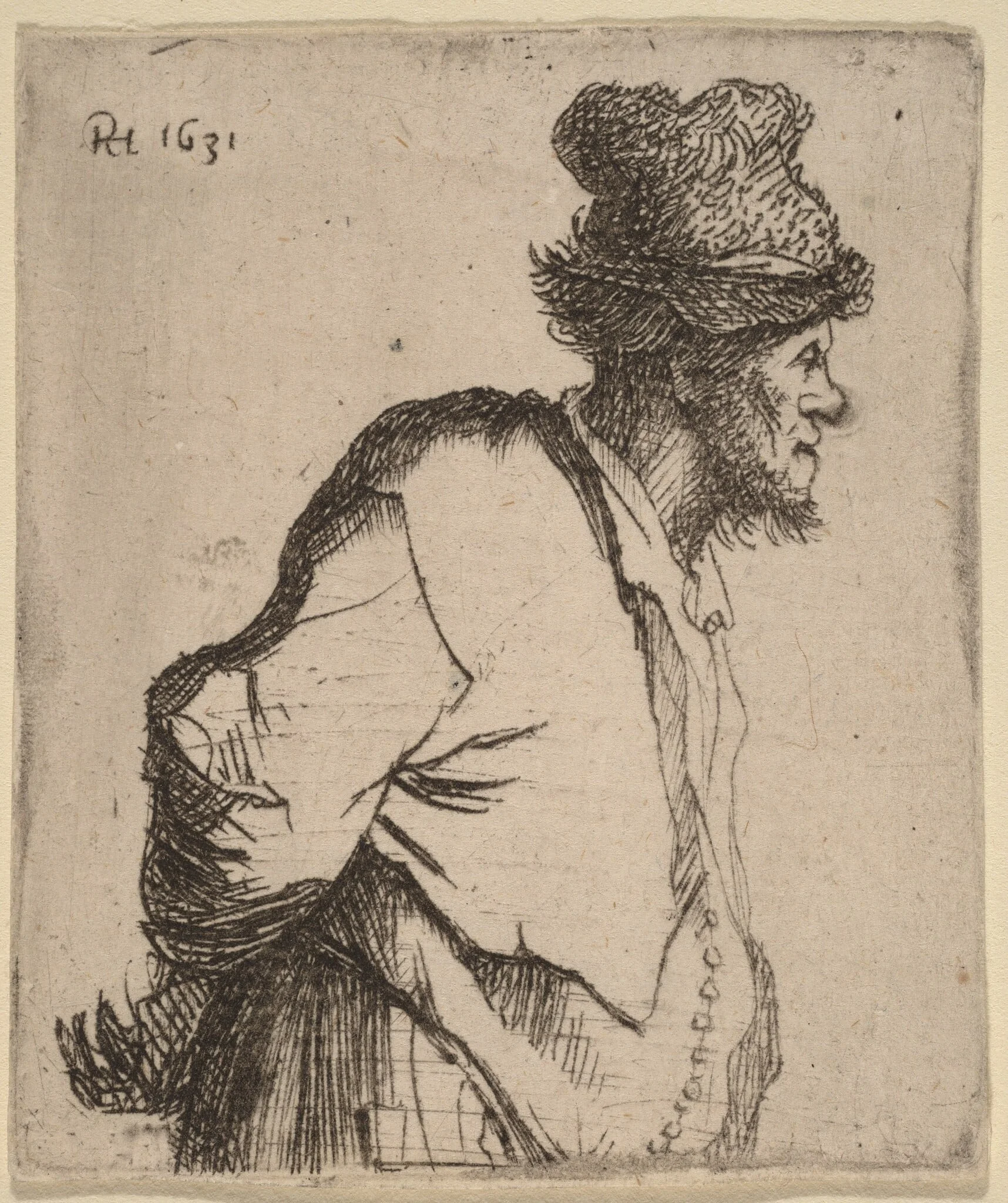 Peasant with His Hands behind His Back, by Rembrandt, ink, 1631