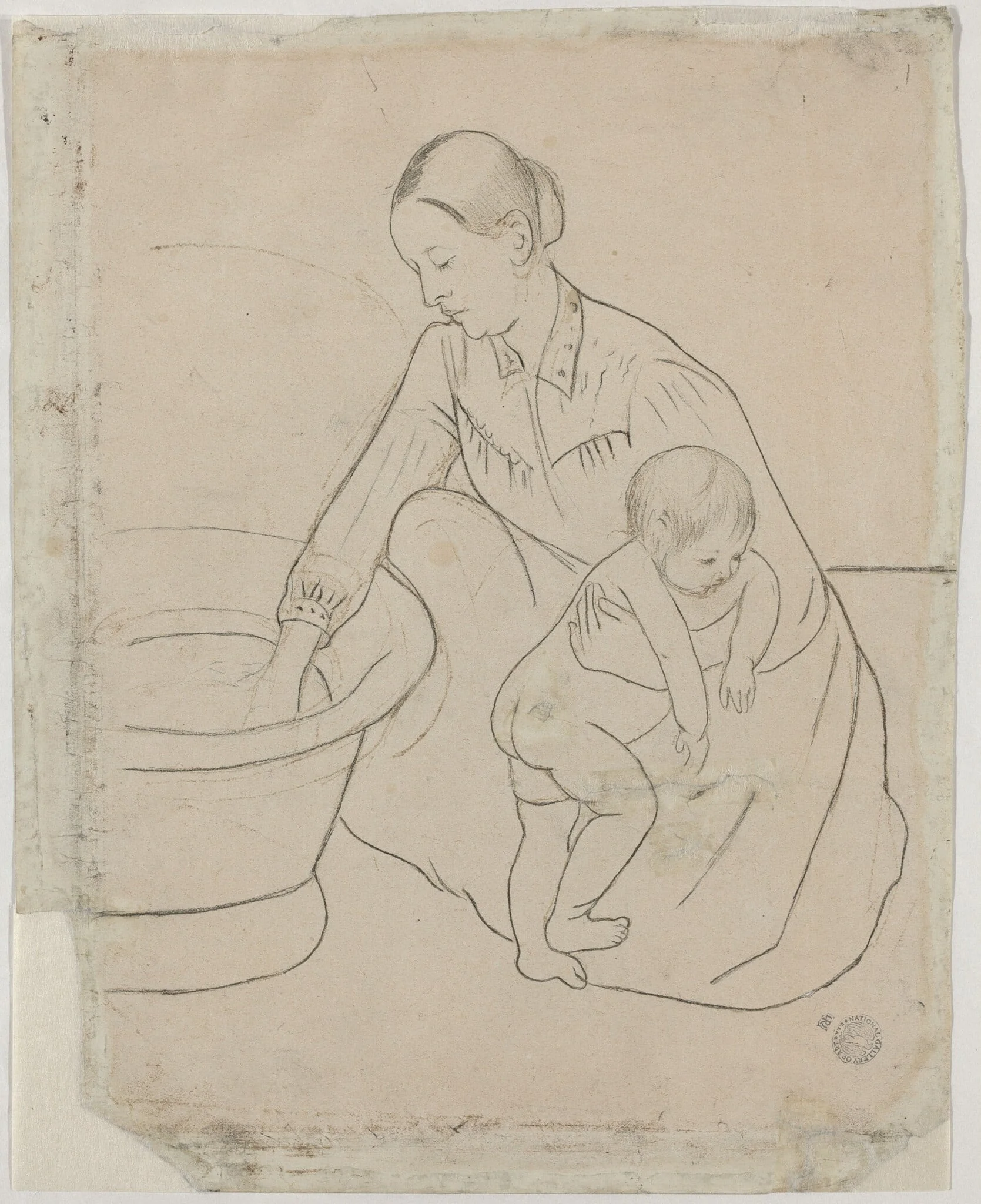 The Bath [verso], by Mary Cassatt, graphite, 1890