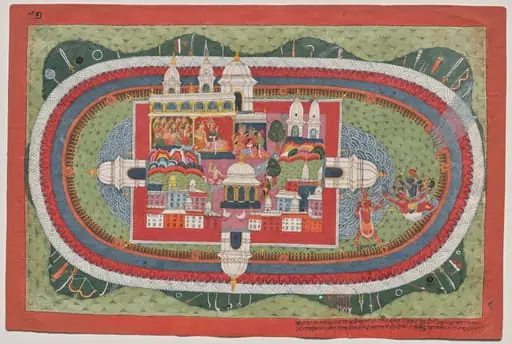 Krishna and Satyabhama Storm the Citadel of Naraka, folio 97 from a Bhagavata Purana
