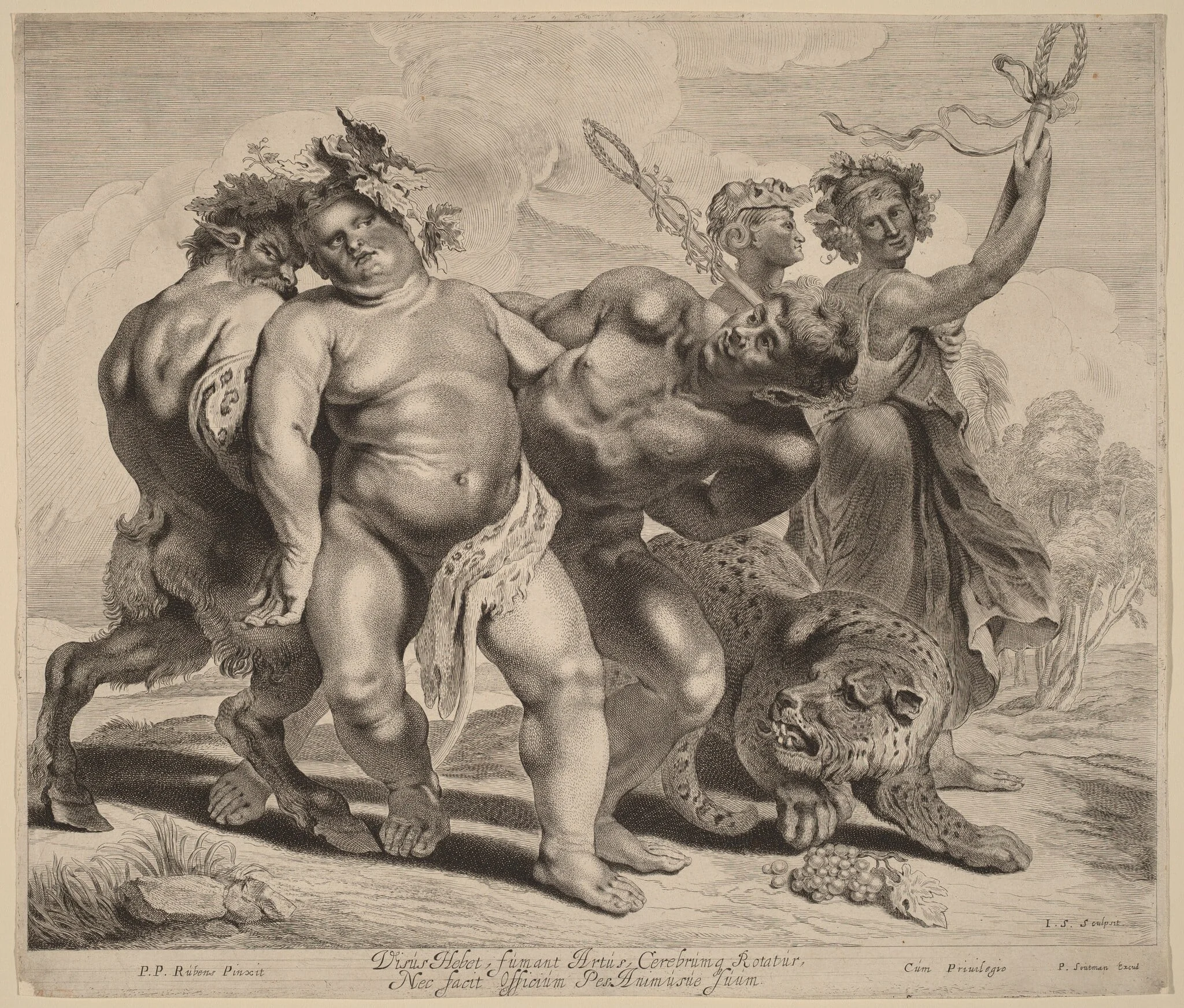Drunkenness of Bacchus, by Jonas Suyderhoff, ink, 1650