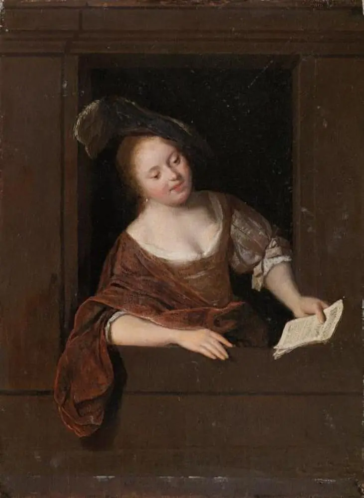 Young Woman Singing at a Window