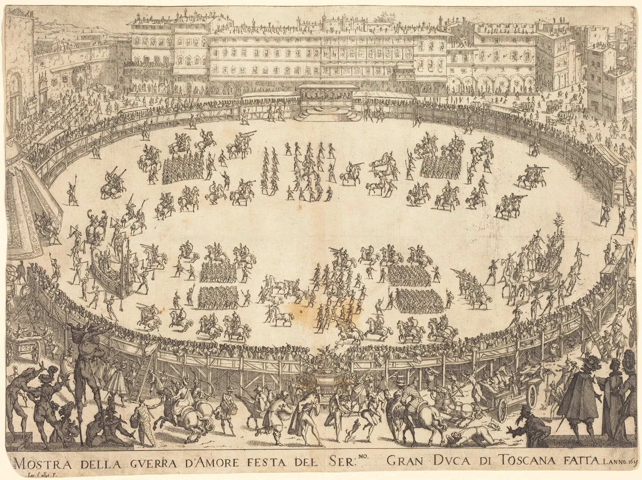 Parade in the Amphitheater, by Jacques Callot, ink, 1616