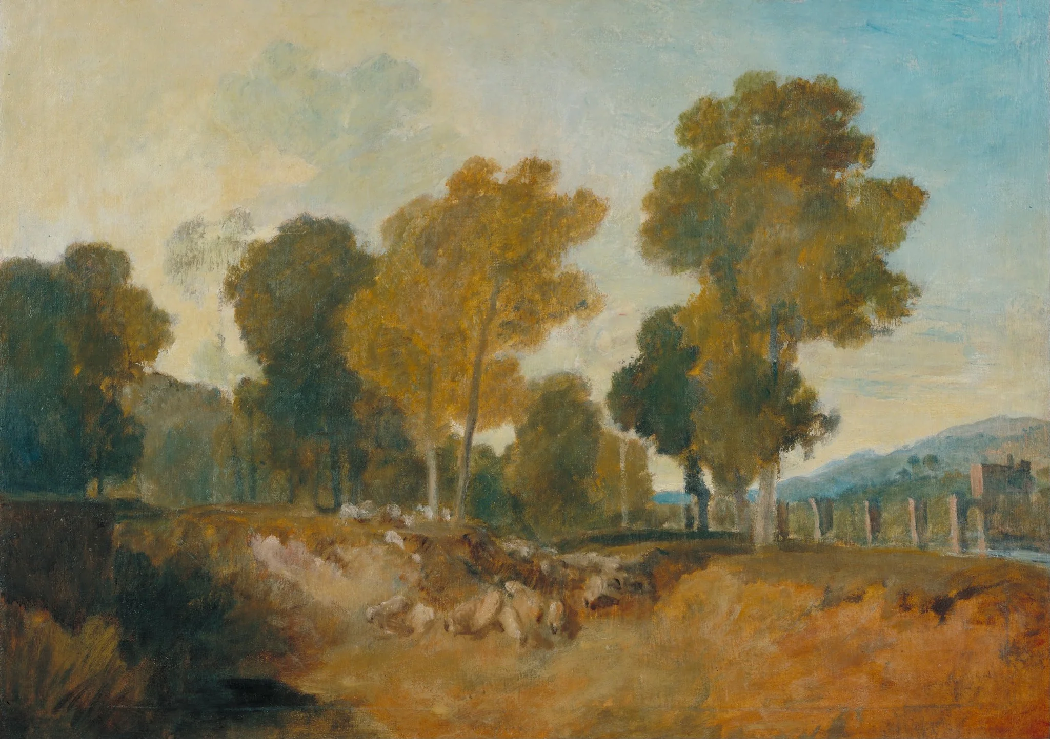 Trees beside the River, with Bridge in the Middle Distance, by Joseph Mallord William Turner, oil, 1806