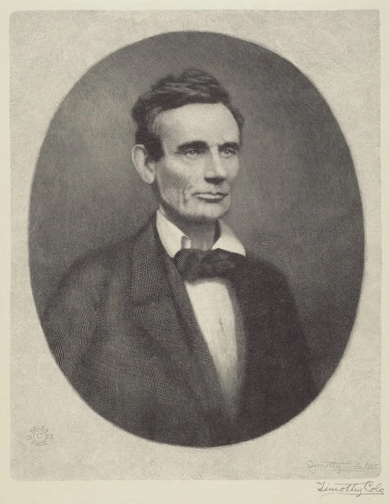 Abraham Lincoln, by Timothy Cole, ink, 1928