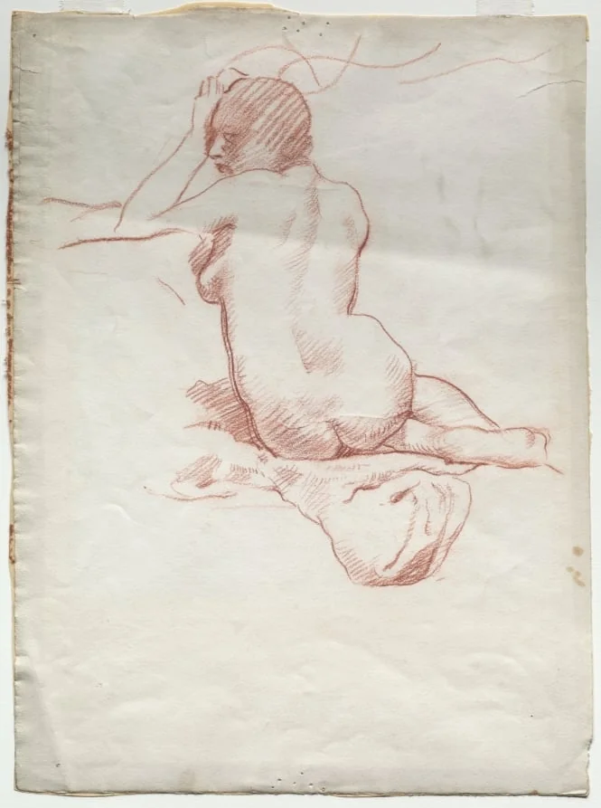 Seated Female Nude from the Rear, by Unknown, 1904