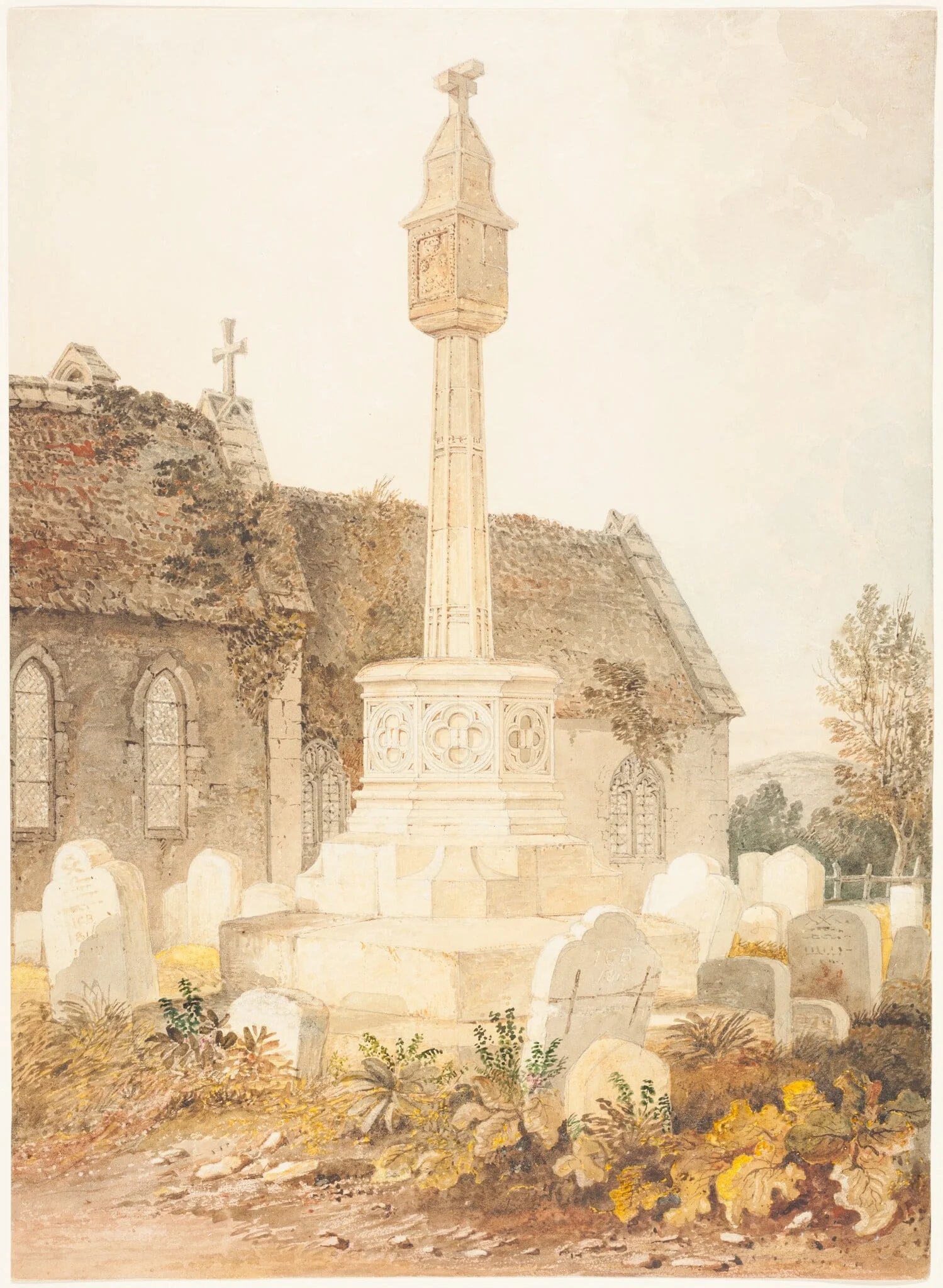 Monument in a Church Cemetery, by John Chessell Buckler, graphite, 1816