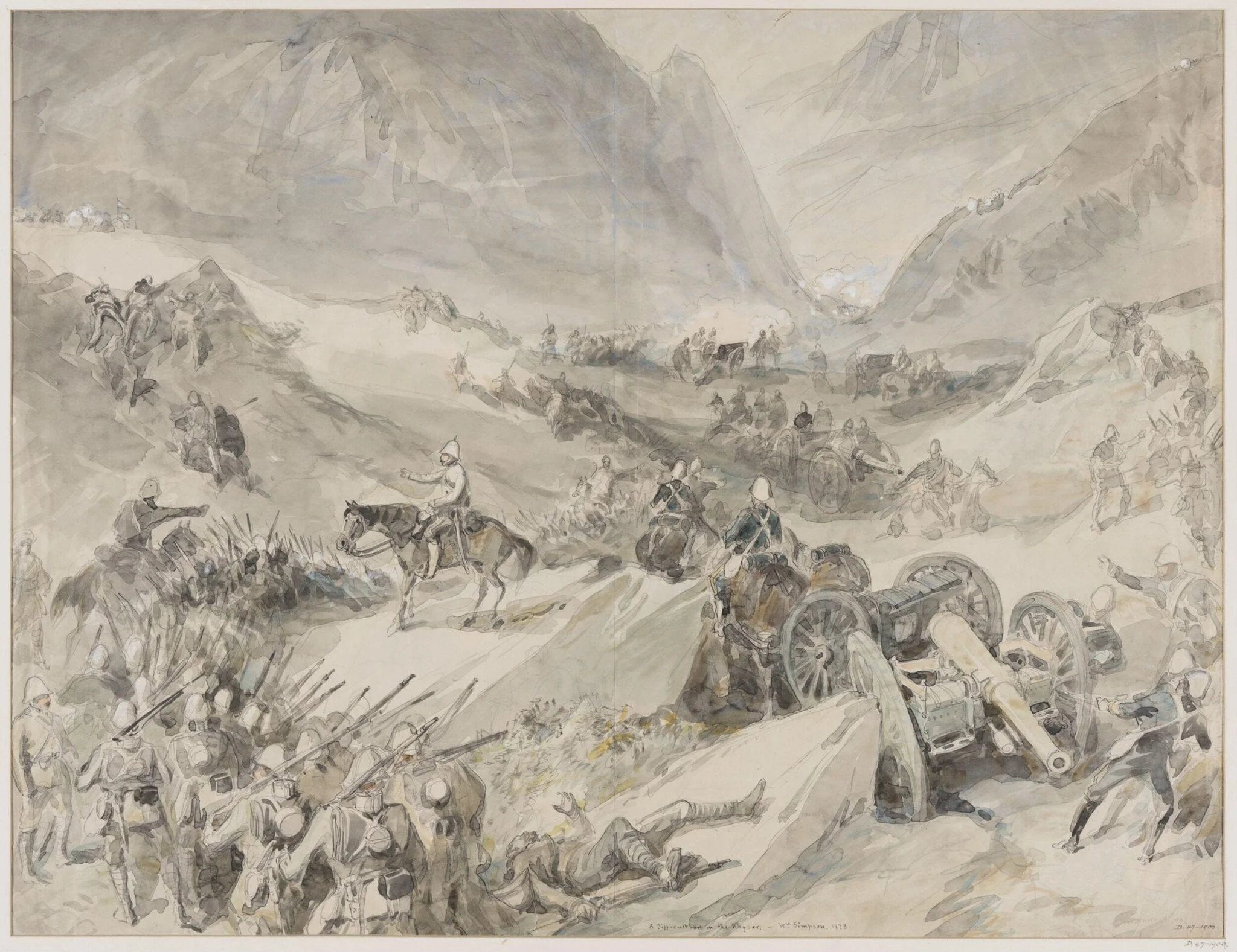 A Difficult Bit in the Khyber, by William R.I. F.R.G.S. Simpson, watercolor, 1878